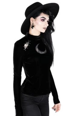 Restyle Over The Moon Velvet Top -Fashion Apparel eng pl Black velvet blouse with crescent OVER THE MOON BLOUSE 2047 6 45892.1584005765