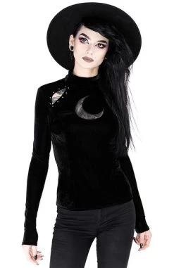 Restyle Over The Moon Velvet Top -Fashion Apparel eng pl Black velvet blouse with crescent OVER THE MOON BLOUSE 2047 7 38033.1584005765