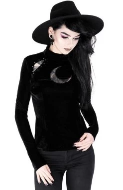 Restyle Over The Moon Velvet Top -Fashion Apparel eng pl Black velvet blouse with crescent OVER THE MOON BLOUSE 2047 8 35548.1584005765