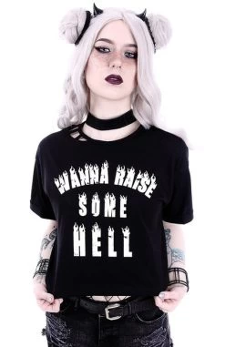 Restyle "Wanna Raise Some Hell" Crop Top