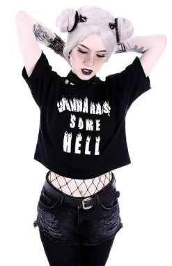 Restyle "Wanna Raise Some Hell" Crop Top -Fashion Apparel eng pl Crop Top Gothic blouse with burning letters WANNA RAISE SOME HELL 1770 6 30577.1640112832
