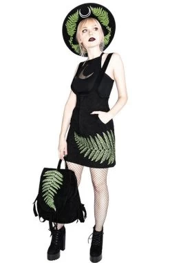 Restyle Fern Suede Suspender Skirt -Fashion Apparel eng pl FERN SUEDE DRESS Black dress with fern leaf 1973 12 00658.1570519803