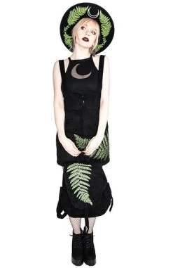 Restyle Fern Suede Suspender Skirt -Fashion Apparel eng pl FERN SUEDE DRESS Black dress with fern leaf 1973 13 80108.1570519803