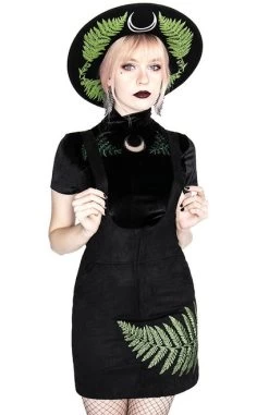 Restyle Fern Suede Suspender Skirt -Fashion Apparel eng pl FERN SUEDE DRESS Black dress with fern leaf 1973 3 48954.1570519803
