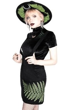 Restyle Fern Suede Suspender Skirt -Fashion Apparel eng pl FERN SUEDE DRESS Black dress with fern leaf 1973 4 79410.1570519803