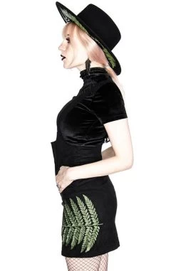 Restyle Fern Suede Suspender Skirt -Fashion Apparel eng pl FERN SUEDE DRESS Black dress with fern leaf 1973 5 60058.1597424600