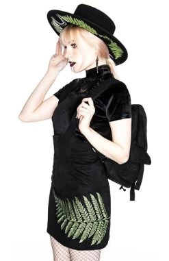 Restyle Fern Suede Suspender Skirt -Fashion Apparel eng pl FERN SUEDE DRESS Black dress with fern leaf 1973 8 87679.1570519803