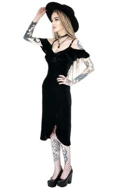 Restyle Gloria Velvet Dress -Fashion Apparel eng pl GLORIA DRESS Black gothic velvet dress cold shoulder 1883 8 60173.1638962950