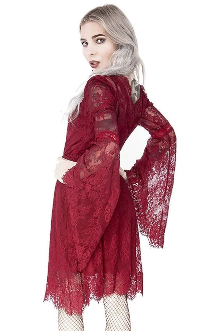 Restyle Gothic Eyelash Lace Dress: Burgundy - Small 12 Restyle Gothic Eyelash Lace Dress: Burgundy - Small - Image 10