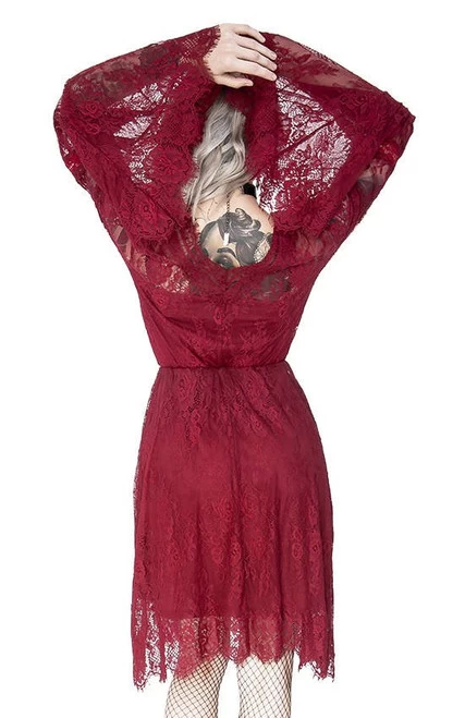 Restyle Gothic Eyelash Lace Dress: Burgundy - Small 16 Restyle Gothic Eyelash Lace Dress: Burgundy - Small - Image 14