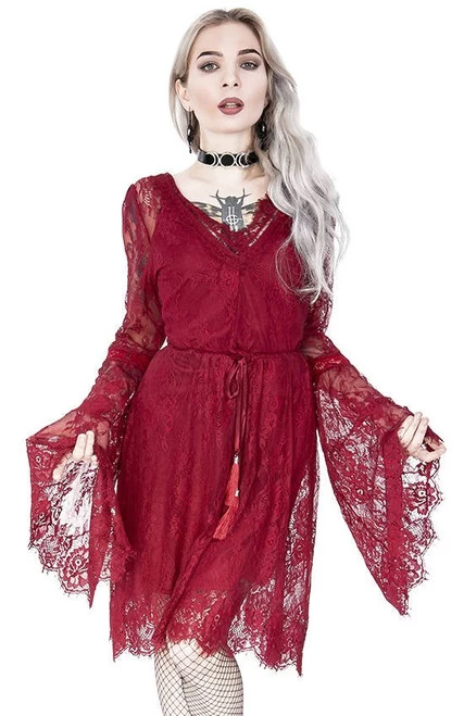 Restyle Gothic Eyelash Lace Dress: Burgundy - Small 6 Restyle Gothic Eyelash Lace Dress: Burgundy - Small - Image 4