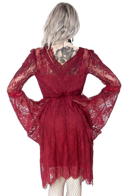 Restyle Gothic Eyelash Lace Dress: Burgundy - Small 14 Restyle Gothic Eyelash Lace Dress: Burgundy - Small - Image 12