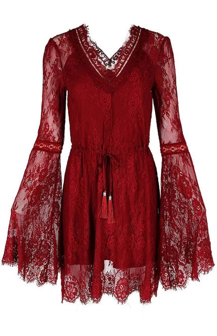 Restyle Gothic Eyelash Lace Dress: Burgundy - Small 8 Restyle Gothic Eyelash Lace Dress: Burgundy - Small - Image 6