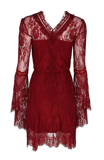 Restyle Gothic Eyelash Lace Dress: Burgundy - Small 10 Restyle Gothic Eyelash Lace Dress: Burgundy - Small - Image 8