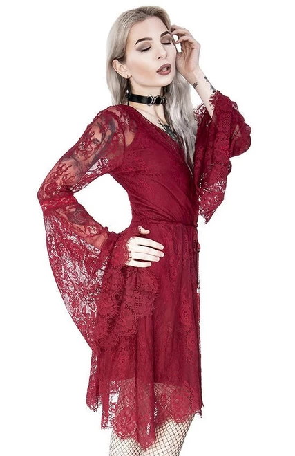 Restyle Gothic Eyelash Lace Dress: Burgundy - Small 15 Restyle Gothic Eyelash Lace Dress: Burgundy - Small - Image 13