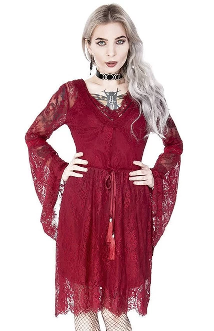 Restyle Gothic Eyelash Lace Dress: Burgundy - Small 4 Restyle Gothic Eyelash Lace Dress: Burgundy - Small - Image 2