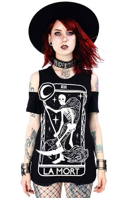 Restyle Cold Shoulder T-Shirt: La Mort 3 Restyle Cold Shoulder T-Shirt: La Mort