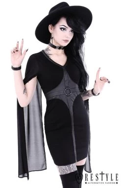 Restyle Cape Dress -Fashion Apparel eng pl Pencil gothic dress leather straps o rings long sleeves CAPE DRESS 1727 11 39555.1566704356