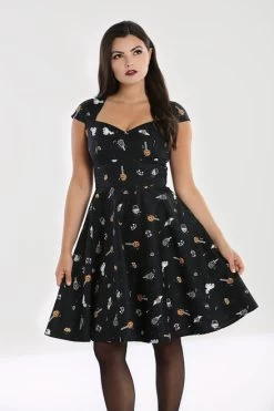 Hell Bunny Trick Or Treat Mid Dress - XS, Large And 2XL -Fashion Apparel hlb40116 trick or treat mid dress blk 02 57135.1600157500