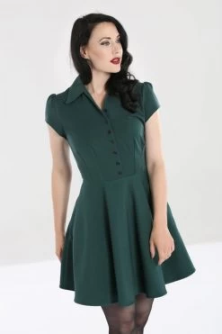 Hell Bunny Carlie Mini Dress: Dark Green - 3XL -Fashion Apparel hlb40159 carlie mini dress green 01 logo 81288.1653544082