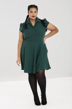 Hell Bunny Carlie Mini Dress: Dark Green - 3XL -Fashion Apparel hlb40159p carlie mini dress dark grn 02 2 74129.1653544094