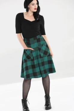 Hell Bunny Teen Spirit Mid Skirt: Black / Green - Large To 4XL -Fashion Apparel hlb50071 teen spirit mid skirt blk green 01 43092.1623230004