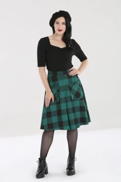 Hell Bunny Teen Spirit Mid Skirt: Black / Green - Large To 4XL -Fashion Apparel hlb50071 teen spirit mid skirt blk green 02 07308.1644201503