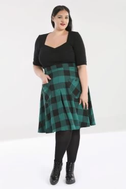 Hell Bunny Teen Spirit Mid Skirt: Black / Green - Large To 4XL