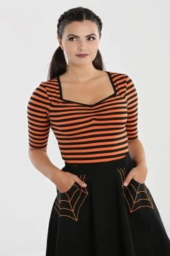 Hell Bunny Warlock Top: Black / Pumpkin Orange - XS, Large And 2XL -Fashion Apparel hlb60052 warlock top blk orange 01 71932.1608930629