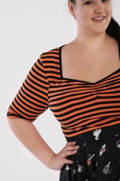 Hell Bunny Warlock Top: Black / Pumpkin Orange - XS, Large And 2XL -Fashion Apparel hlb60052p warlock top blk orange 02 2 22945.1605546768