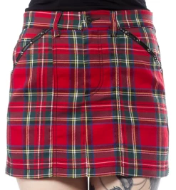 Sourpuss Five Pocket Mini Skirt: Red Plaid - Small -Fashion Apparel sp plaid 5 pocket mini skirt 1 1 62601.1687934769