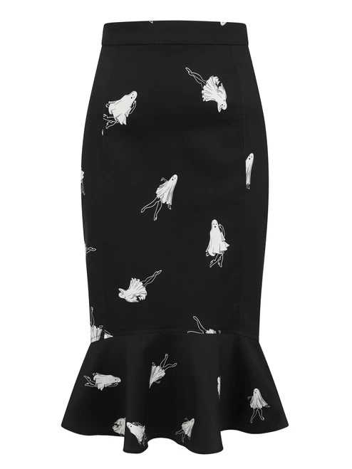 Collectif Winifred PinUp Ghouls Fishtail Skirt - Small, XL, 3XL And 4XL 4 Collectif Winifred PinUp Ghouls Fishtail Skirt - Small, XL, 3XL And 4XL - Image 2