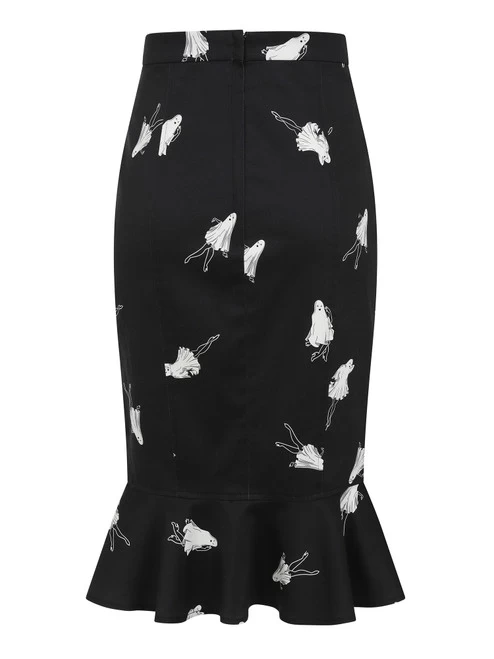 Collectif Winifred PinUp Ghouls Fishtail Skirt - Small, XL, 3XL And 4XL 5 Collectif Winifred PinUp Ghouls Fishtail Skirt - Small, XL, 3XL And 4XL - Image 3