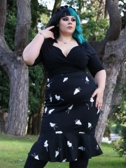 Collectif Winifred PinUp Ghouls Fishtail Skirt - Small, XL, 3XL And 4XL